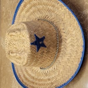 Child's Straw Cowboy Hat w/ Blue Trim & Sheriff's Star